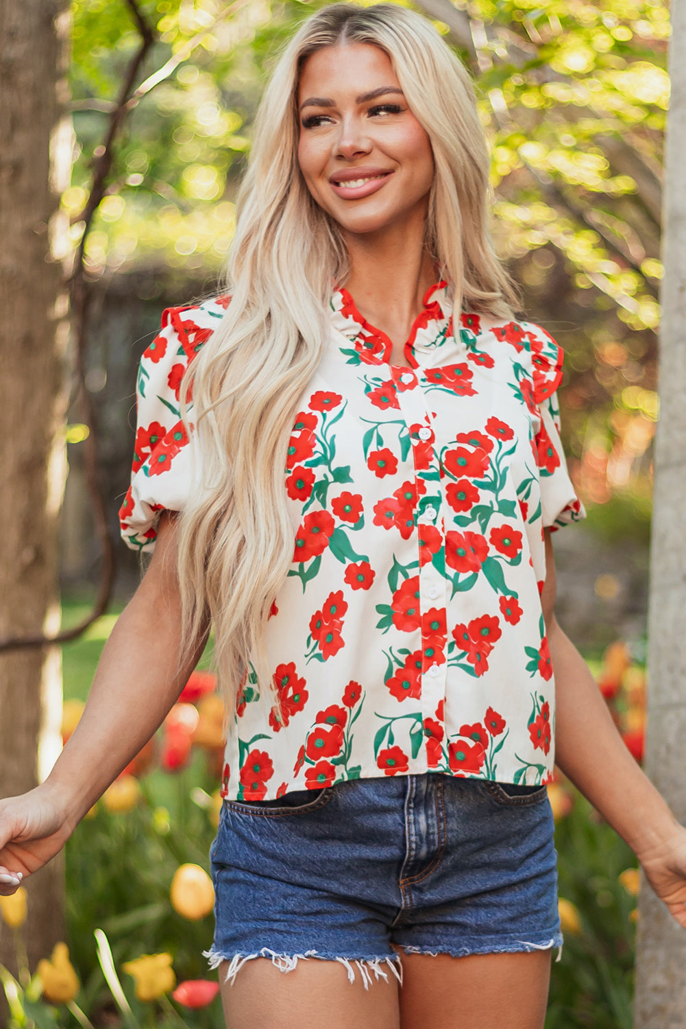 Amyra Bohemian Floral Puff Sleeve Blouse DAME BOHEME