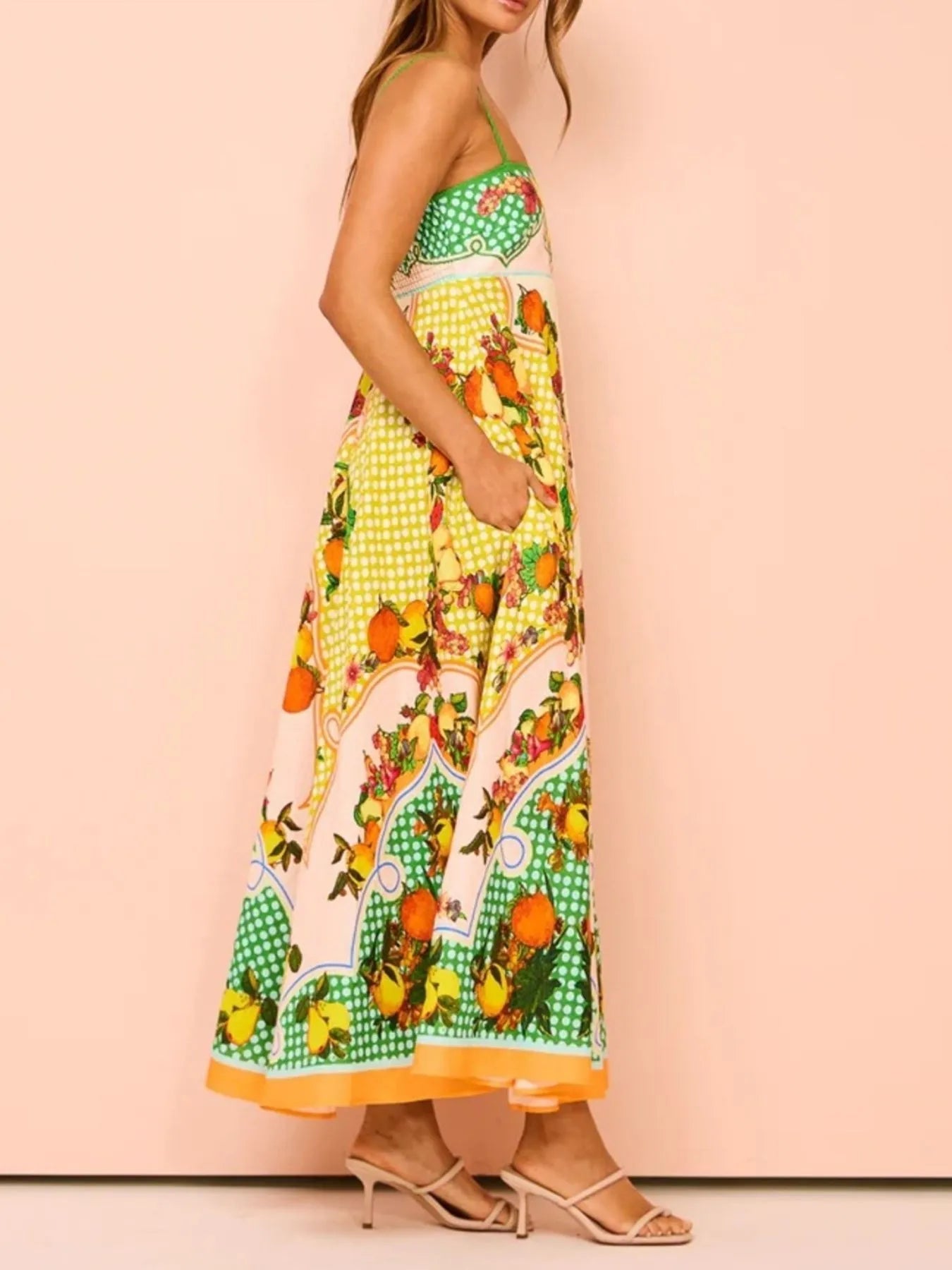 Fruit Print Square Neck Maxi Cami Dress Plus Size Trendsi