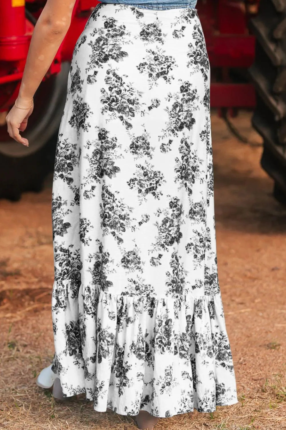 Boho Floral High Waist Ruffle Split Maxi Skirt Simply Love