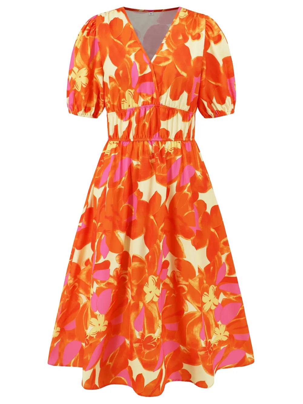 Ruched Roses Surplice Short Sleeve Dress Trendsi