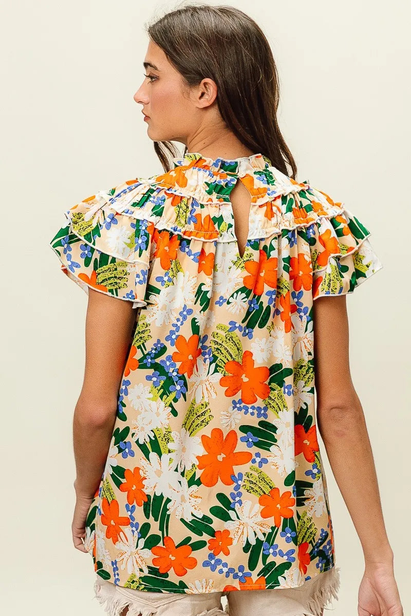 BiBi Multi Color Floral Print Woven Top Trendsi