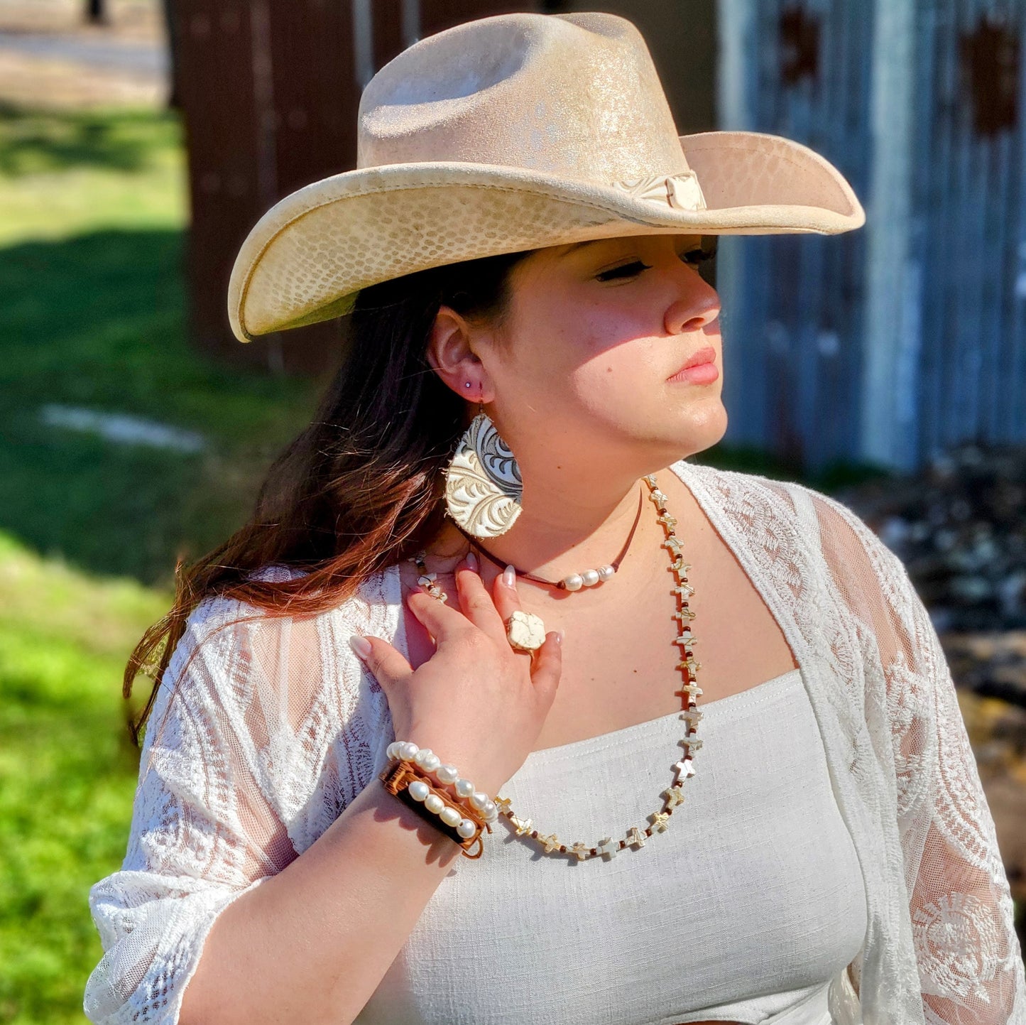 White Turquoise Slab on Hammered Gold Ring Base The Jewelry Junkie