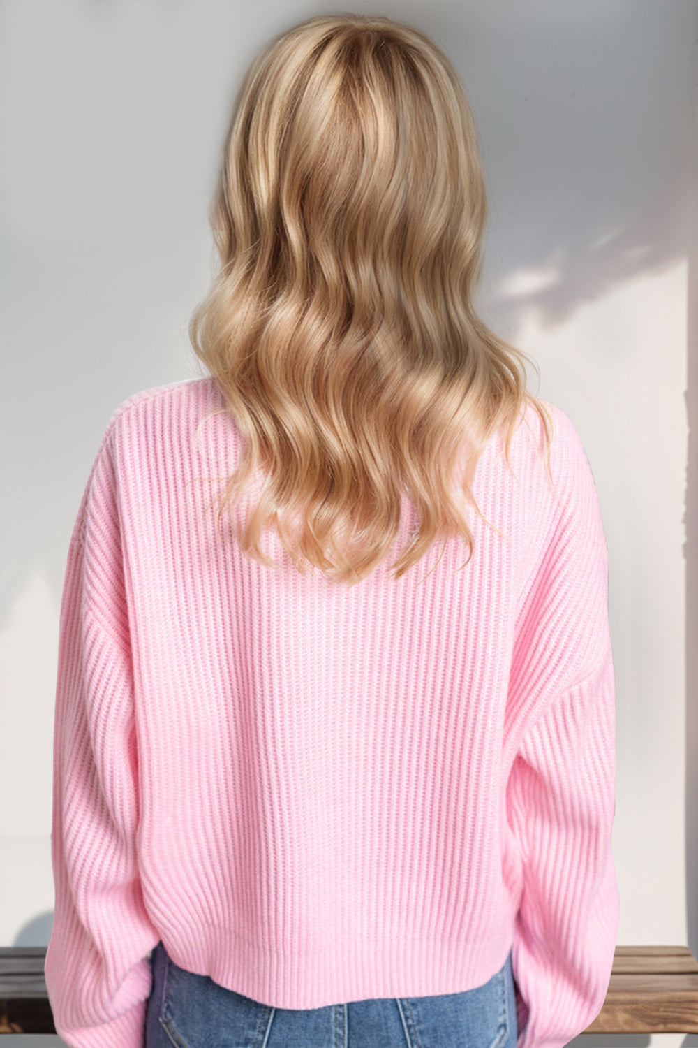 Double Take Full Size MERRY & BRIGHT Christmas Dropped Shoulder Cropped Sweater DAME BOHEME