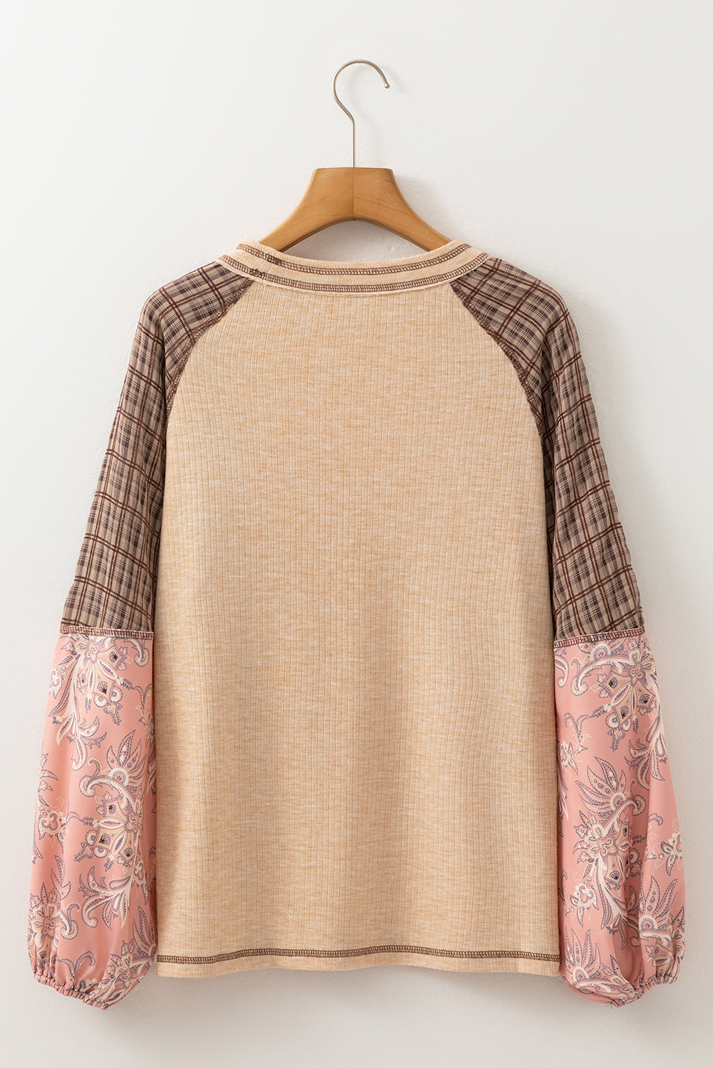 Elena Raglan Sleeve Ribbed Knit Patchwork BlouseĀ DAME BOHEME