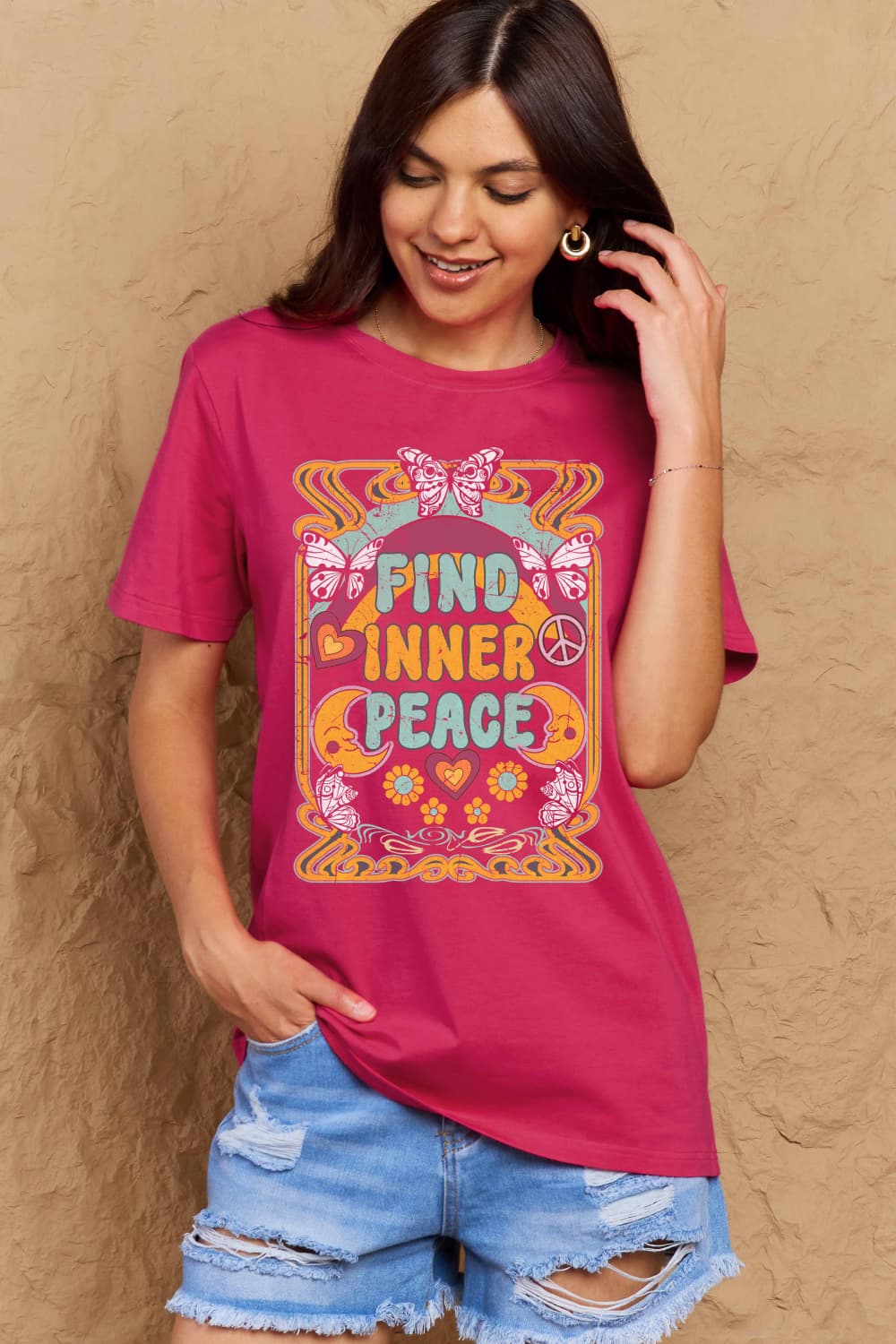 Simply Love Full Size FIND INNER PEACE Graphic Cotton T-Shirt DAME BOHEME