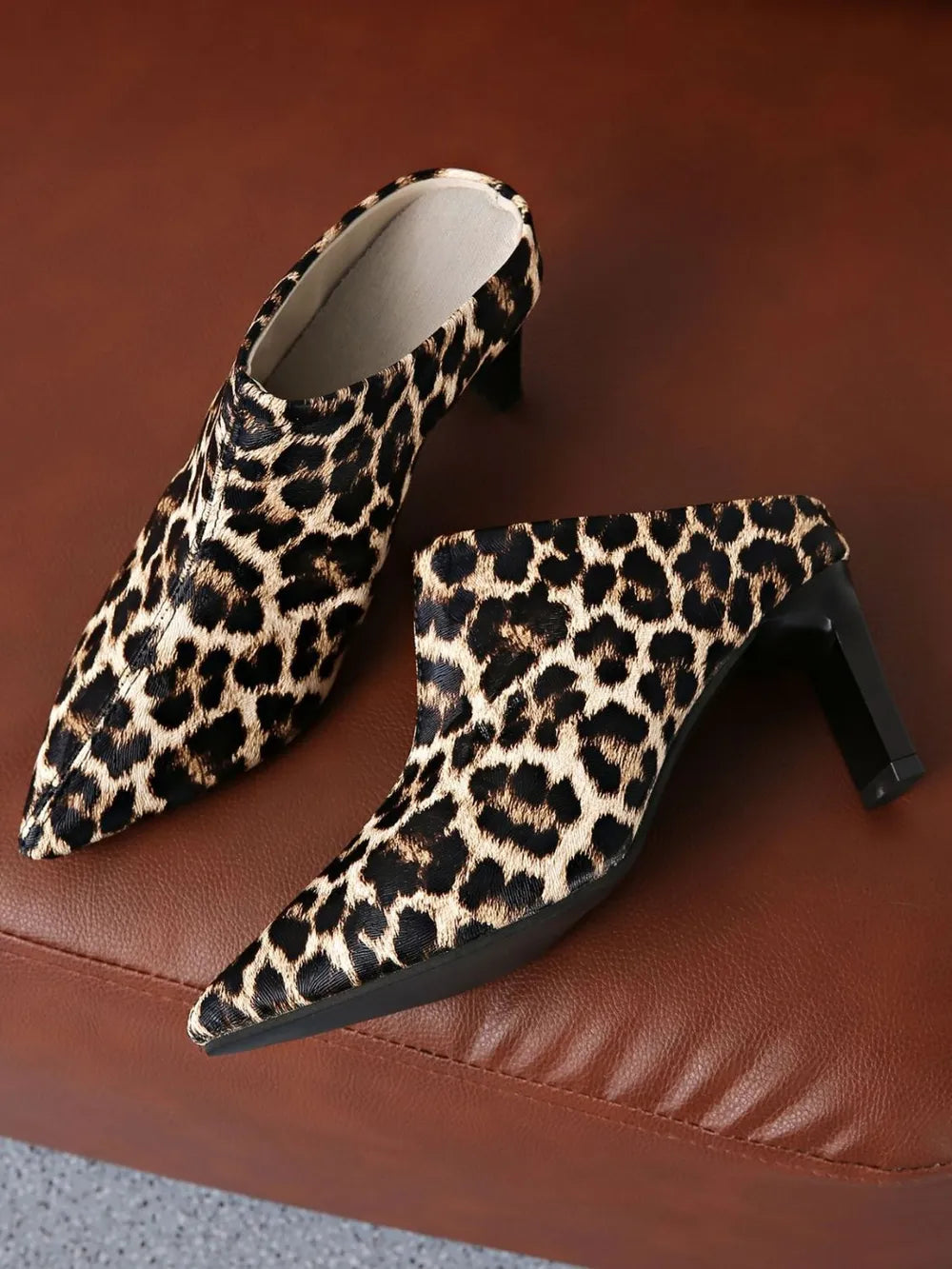 PU Leather Leopard Point Toe Pumps Trendsi