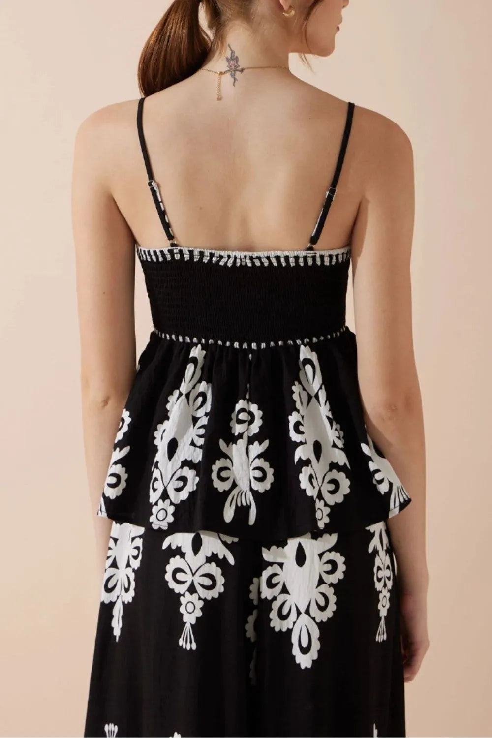 Printed Square Neck Cami and Wide Leg Pants Set Trendsi