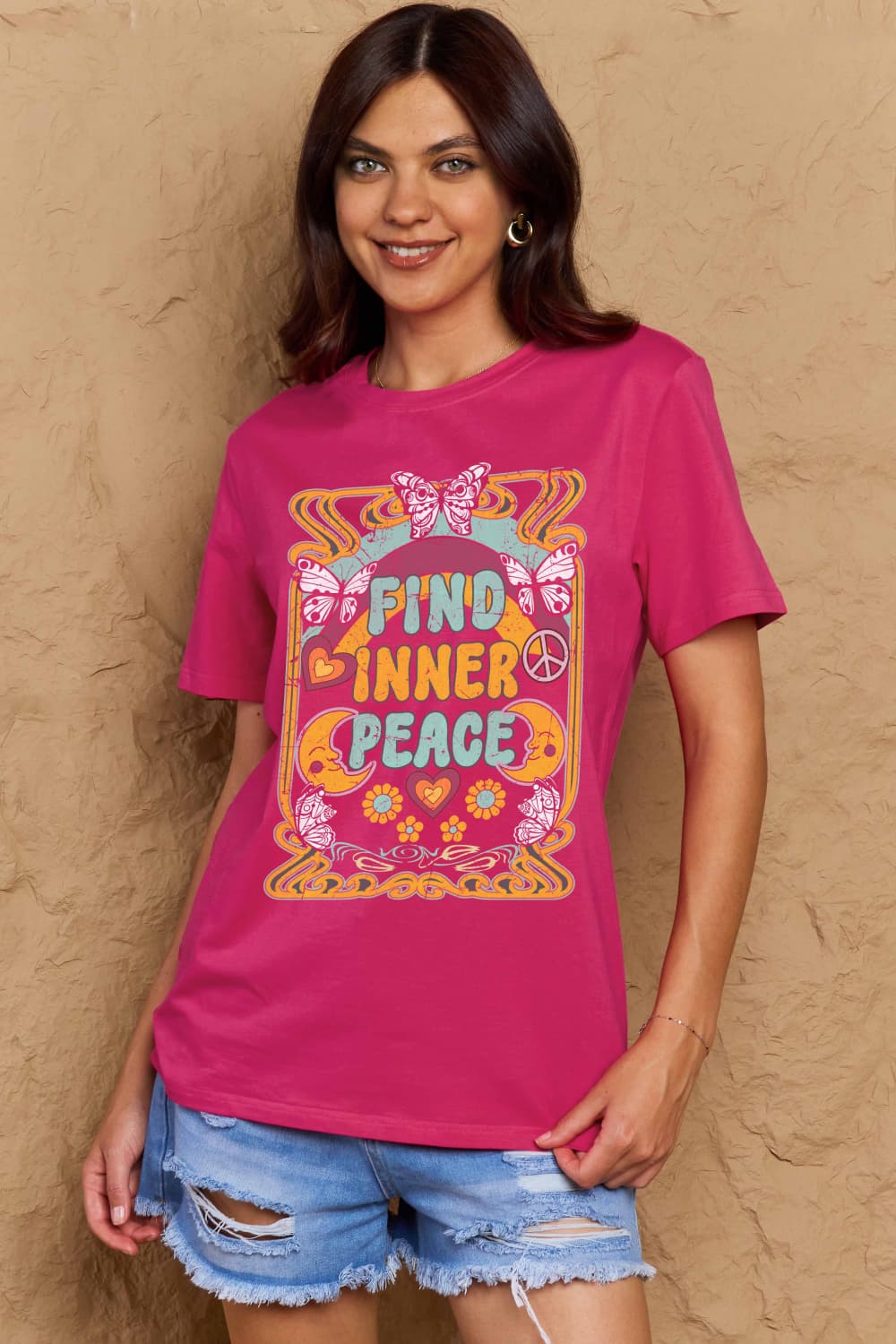 Simply Love Full Size FIND INNER PEACE Graphic Cotton T-Shirt DAME BOHEME
