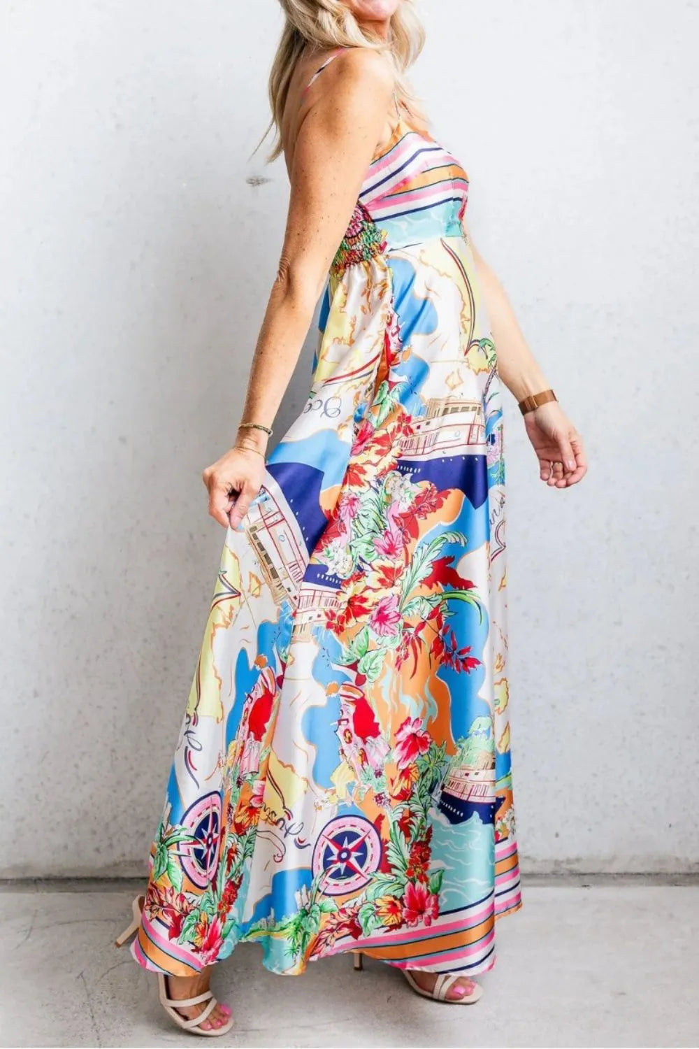 Smocked Back Printed Square Neck Maxi Cami Dress Trendsi