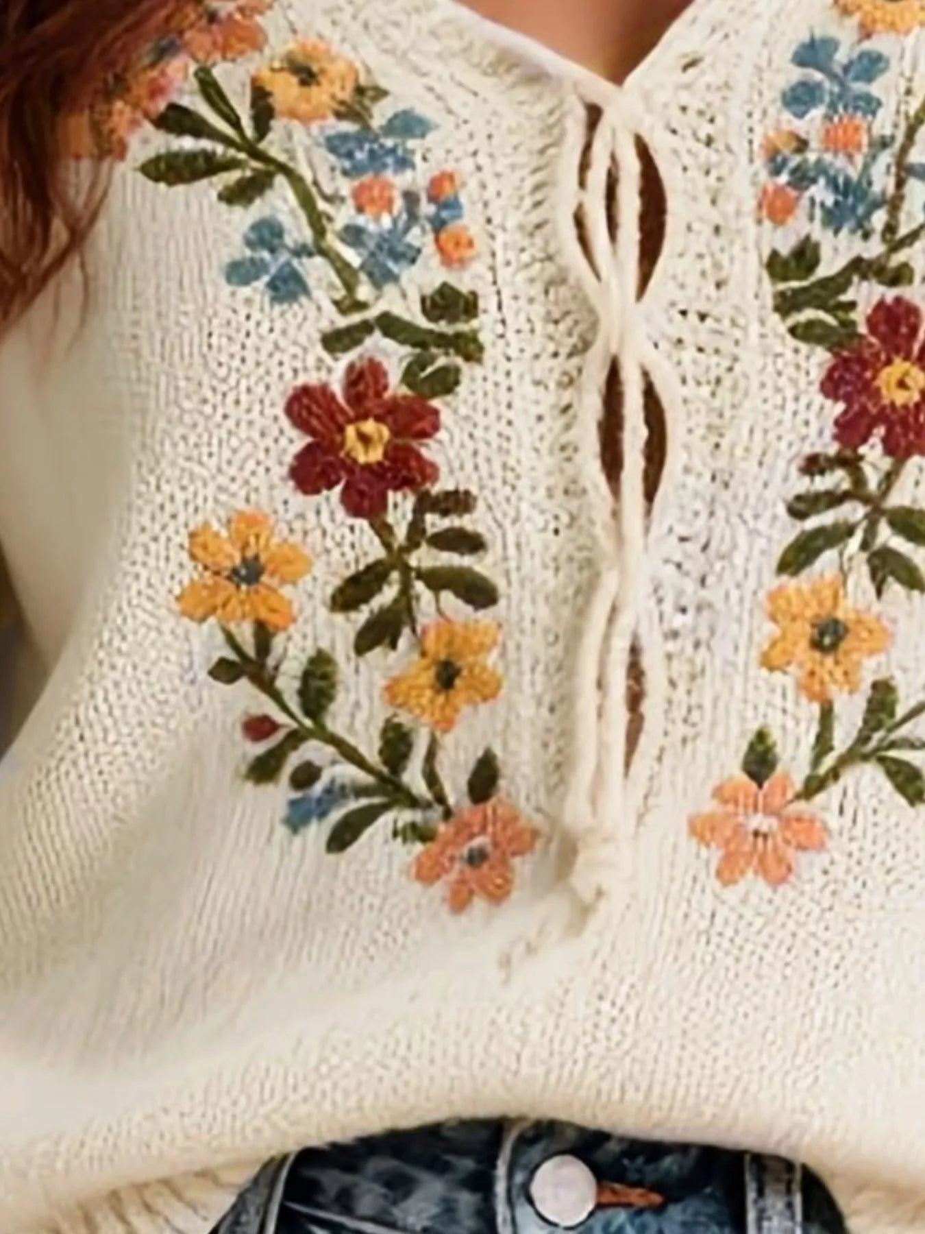 Floral Embroidered Short Sleeve Sweater DAME BOHEME