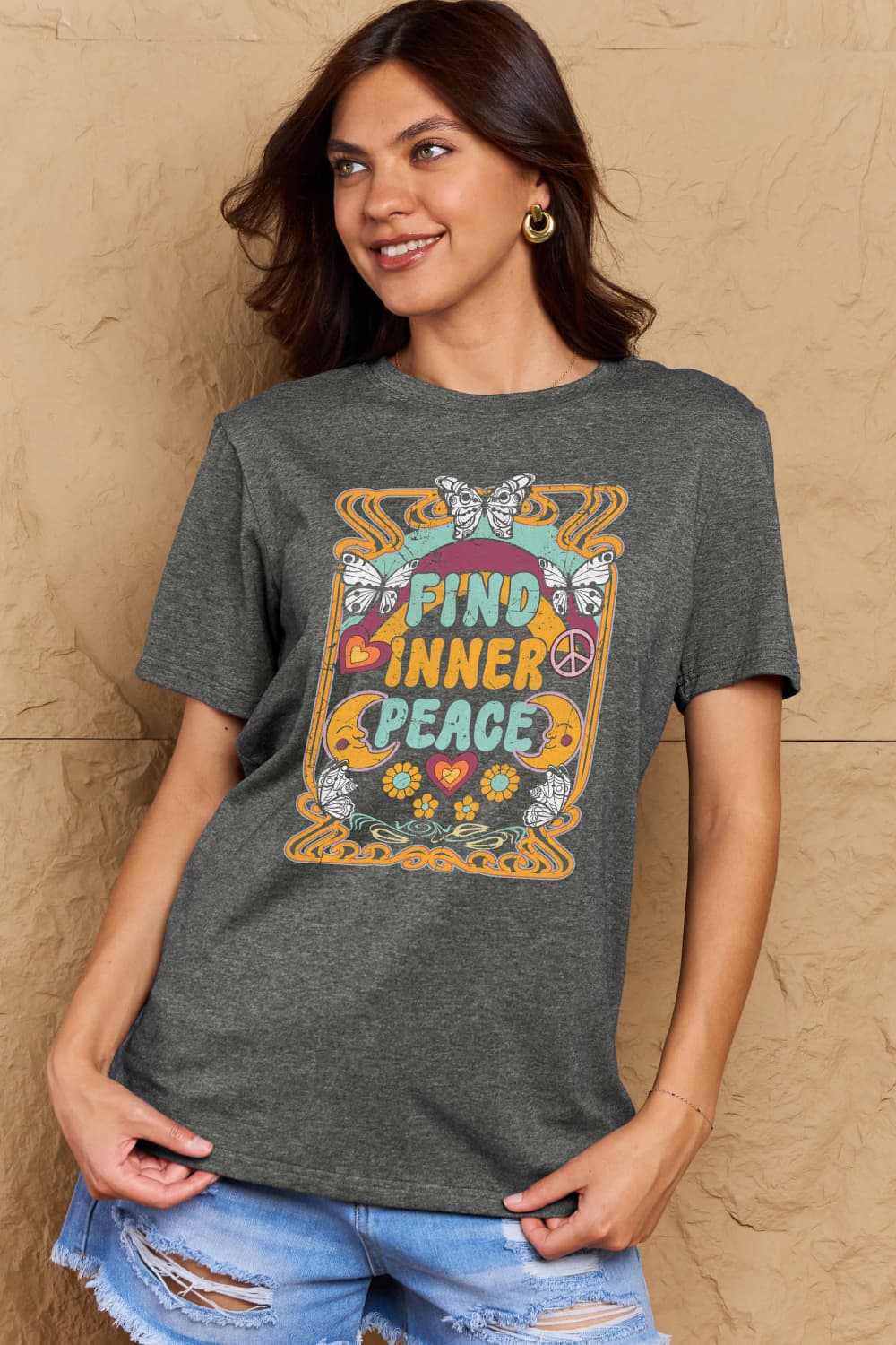 Simply Love Full Size FIND INNER PEACE Graphic Cotton T-Shirt DAME BOHEME
