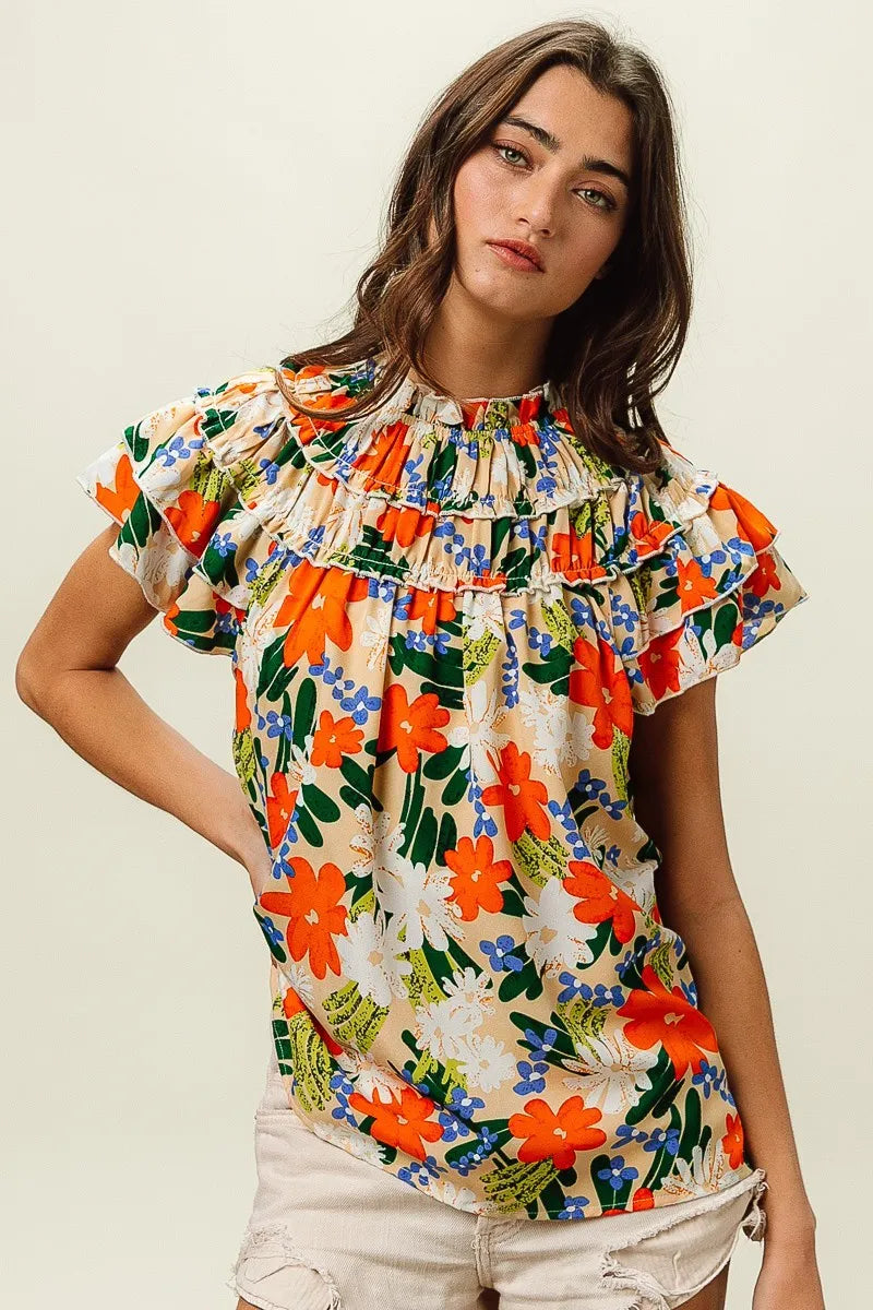BiBi Multi Color Floral Print Woven Top Trendsi