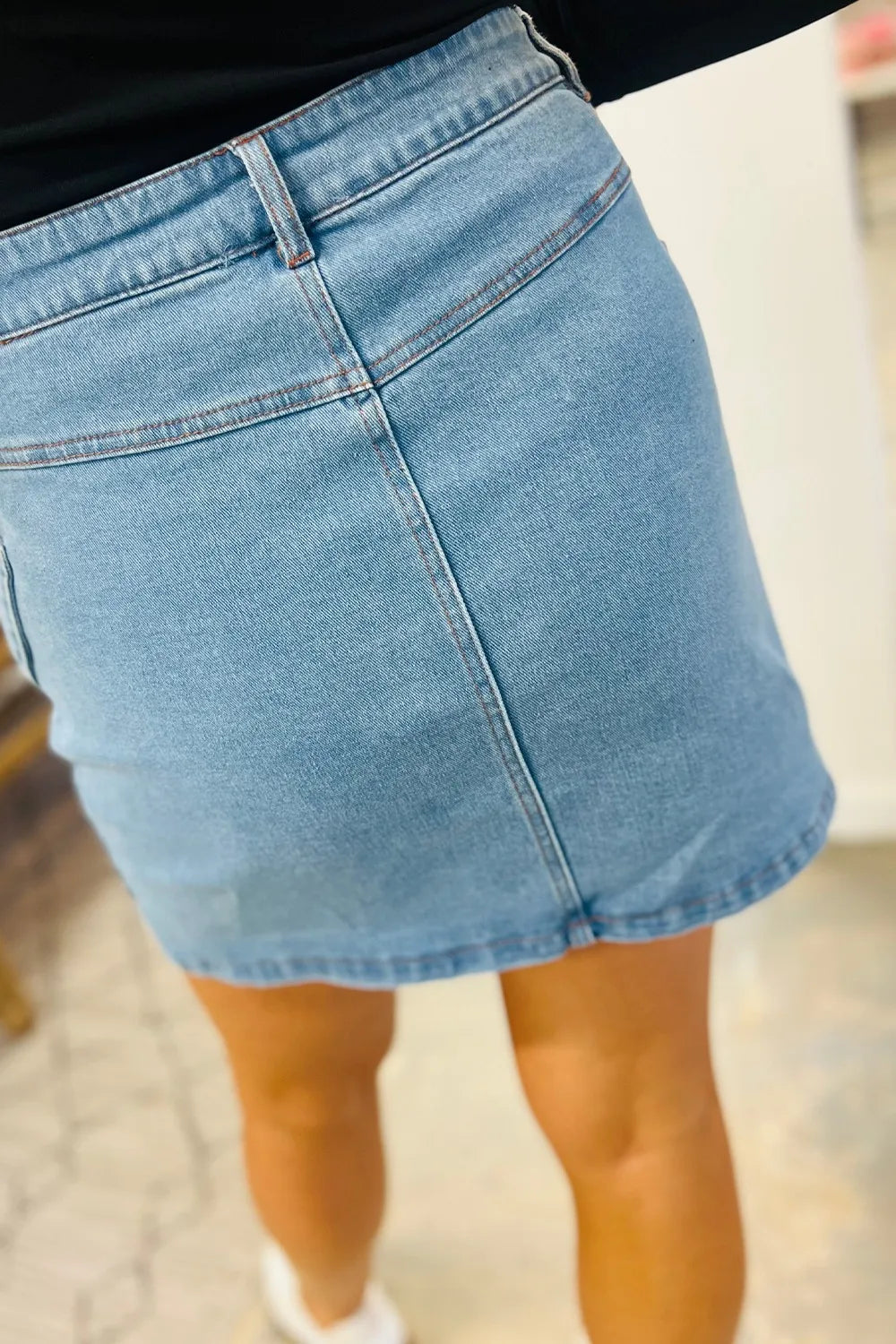 Acid Wash Bowknot Details High Waist Mini Denim Skirt Simply Love