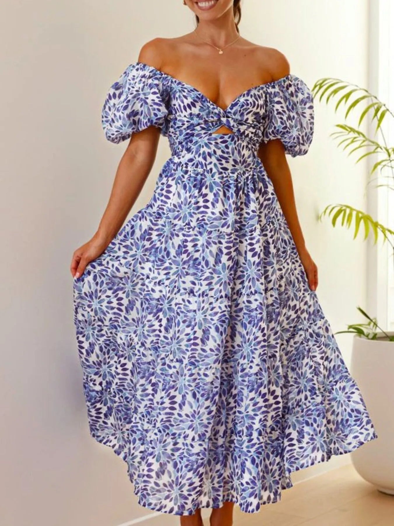 Off-Shoulder Floral Tiered Dress with Ruffle Details Trendsi