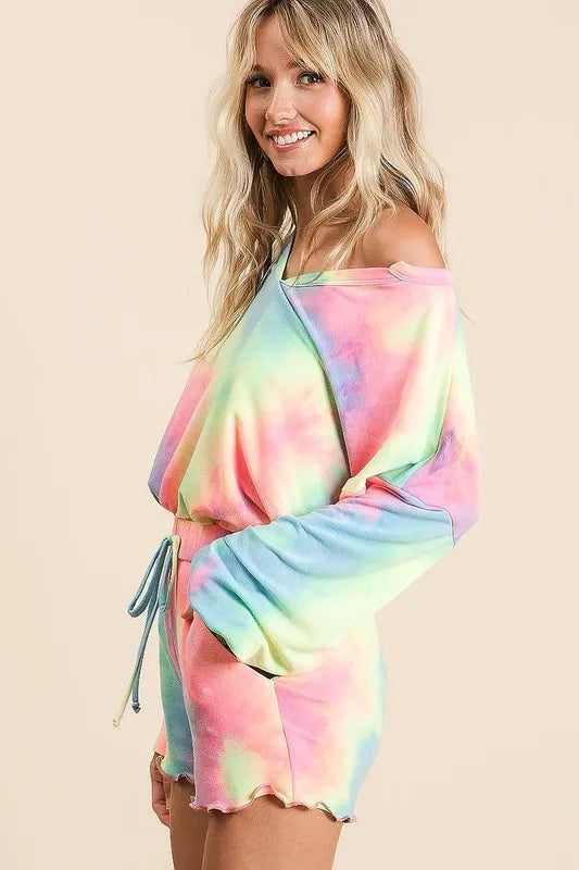 BiBi Tie Dye French Terry Top and Shorts Set Trendsi