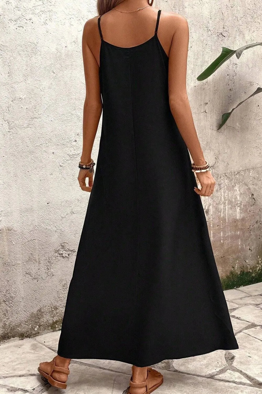 Tropical Leaf Print V-Neck Maxi Cami Dress Plus Size Trendsi