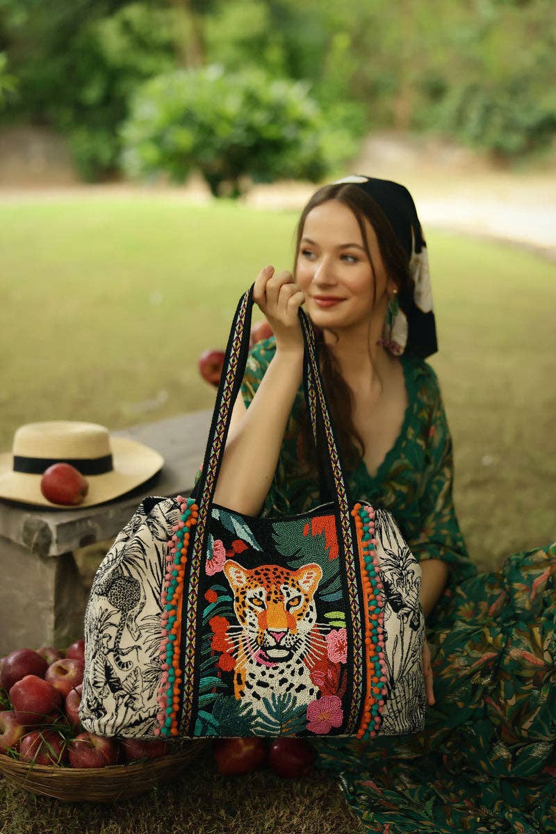 Tropical Leopard Embellished Tote DAME BOHEME