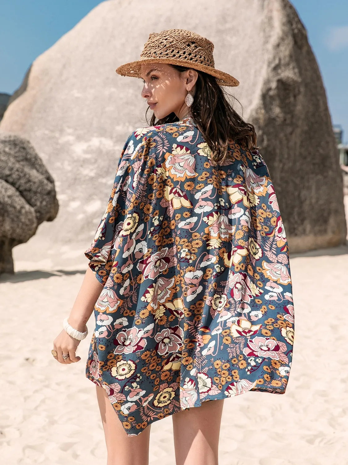 Printed Bra, Cover-Up and Shorts Set Trendsi
