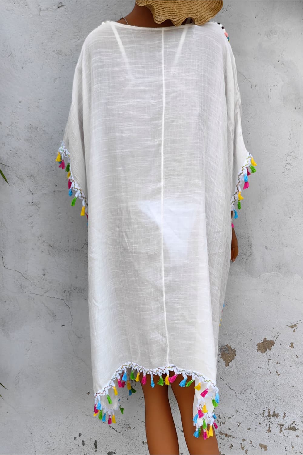 Tassel Detail Embroidery Kimono Dress Cover-up DAME BOHEME