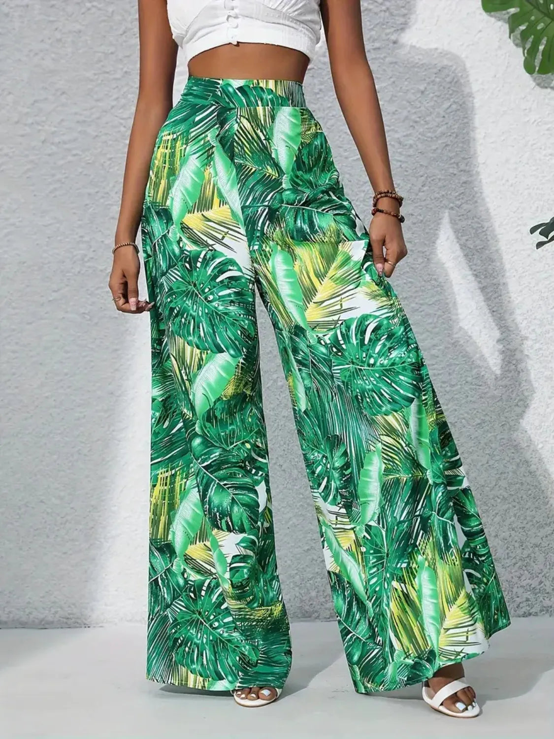 Tropical Print High Waist Wide Leg Pants Trendsi