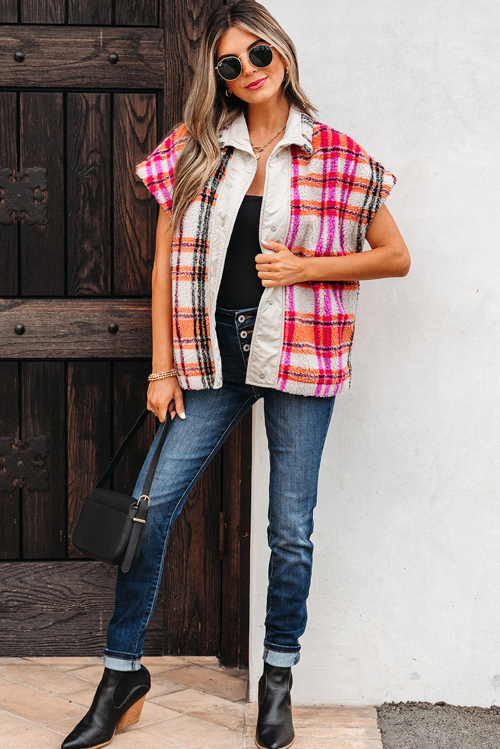 Molly Sherpa Plaid Jacket Vest DAME BOHEME