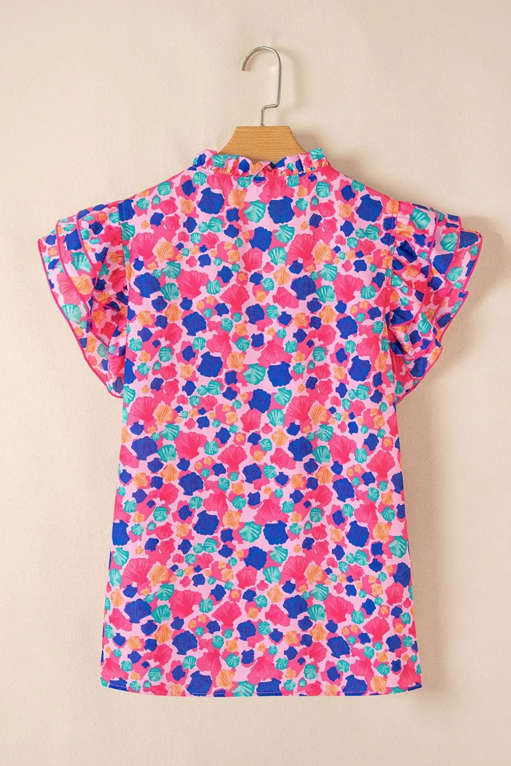 Abstract Print Ruffled Sleeve Notched Blouse Simply Love