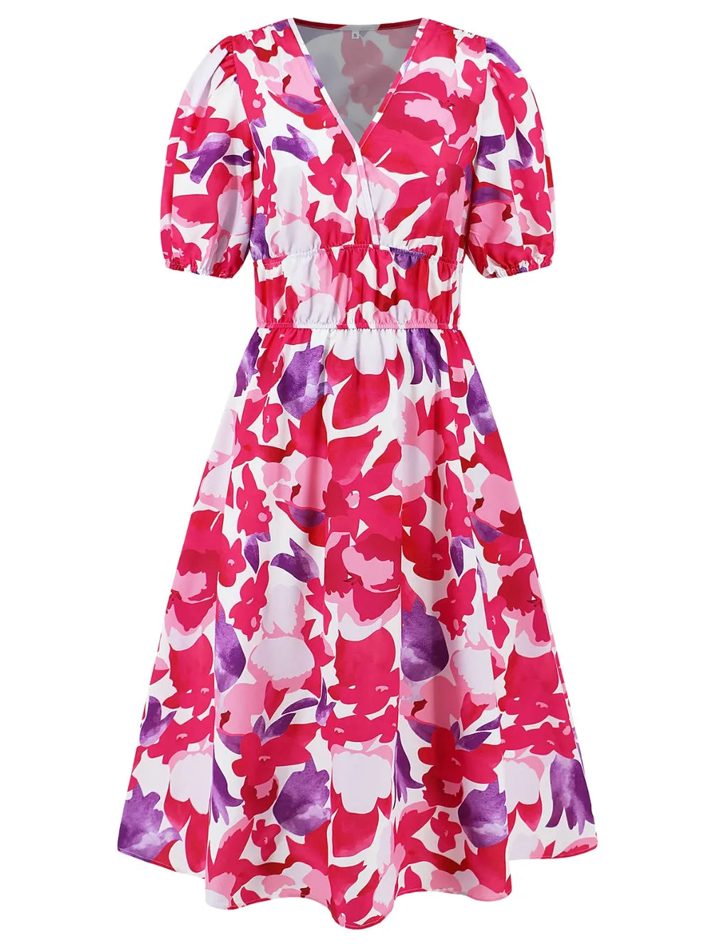 Ruched Roses Surplice Short Sleeve Dress Trendsi
