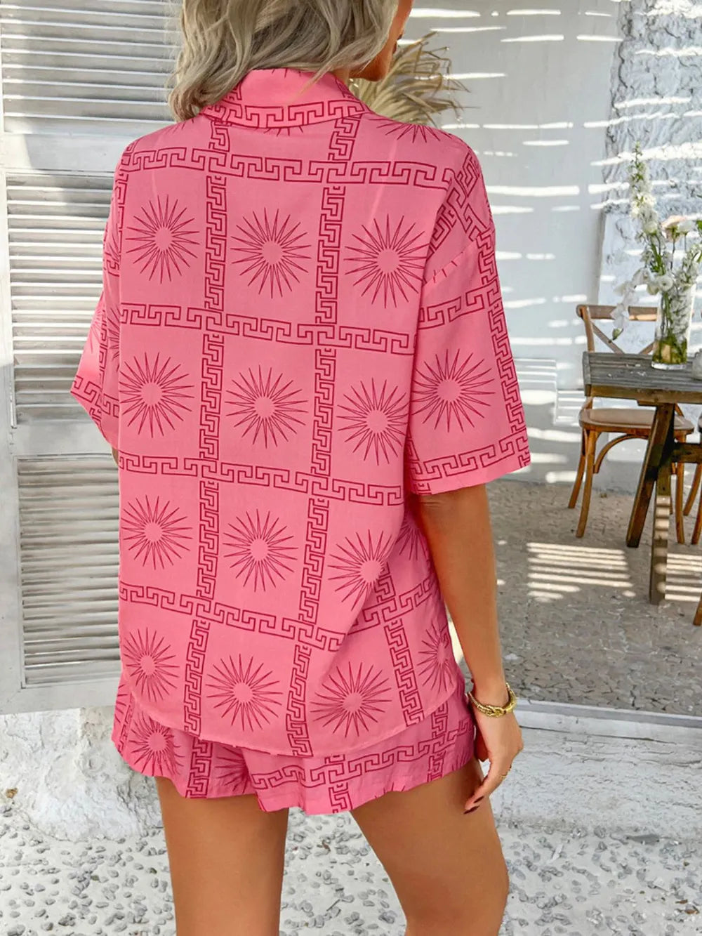 Devine Tropical Print Button-Down Shirt and Shorts Set Trendsi