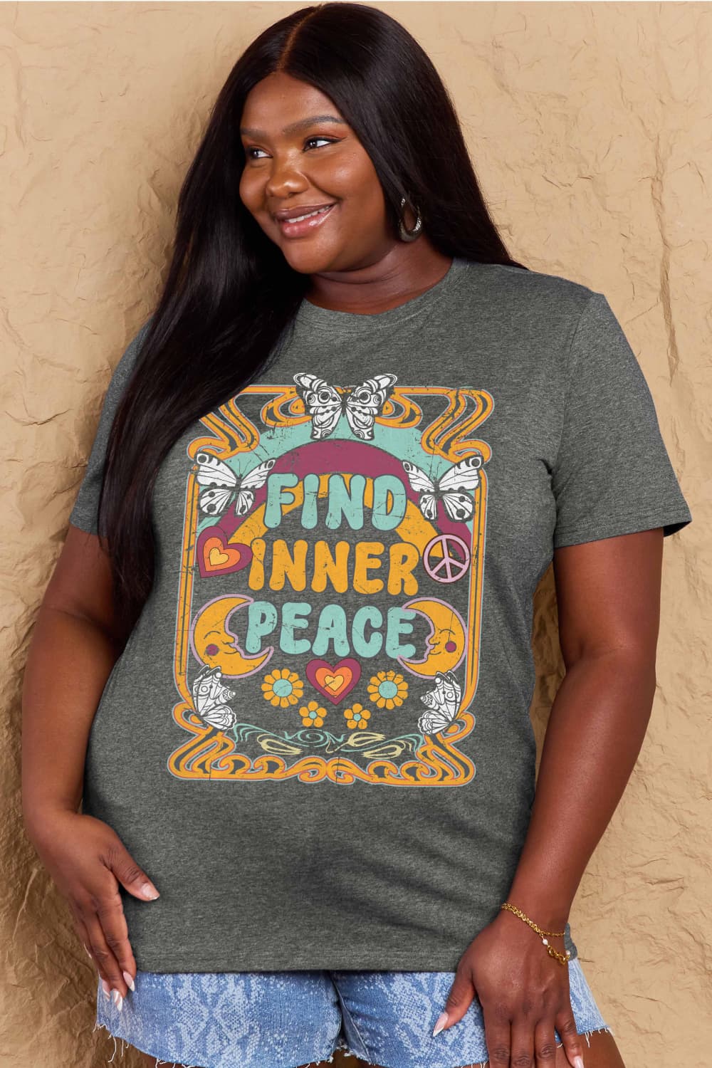 Simply Love Full Size FIND INNER PEACE Graphic Cotton T-Shirt DAME BOHEME