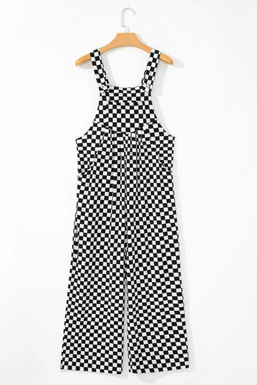 Checkered Print Pocketed Wide Leg Jumpsuit DAME BOHEME