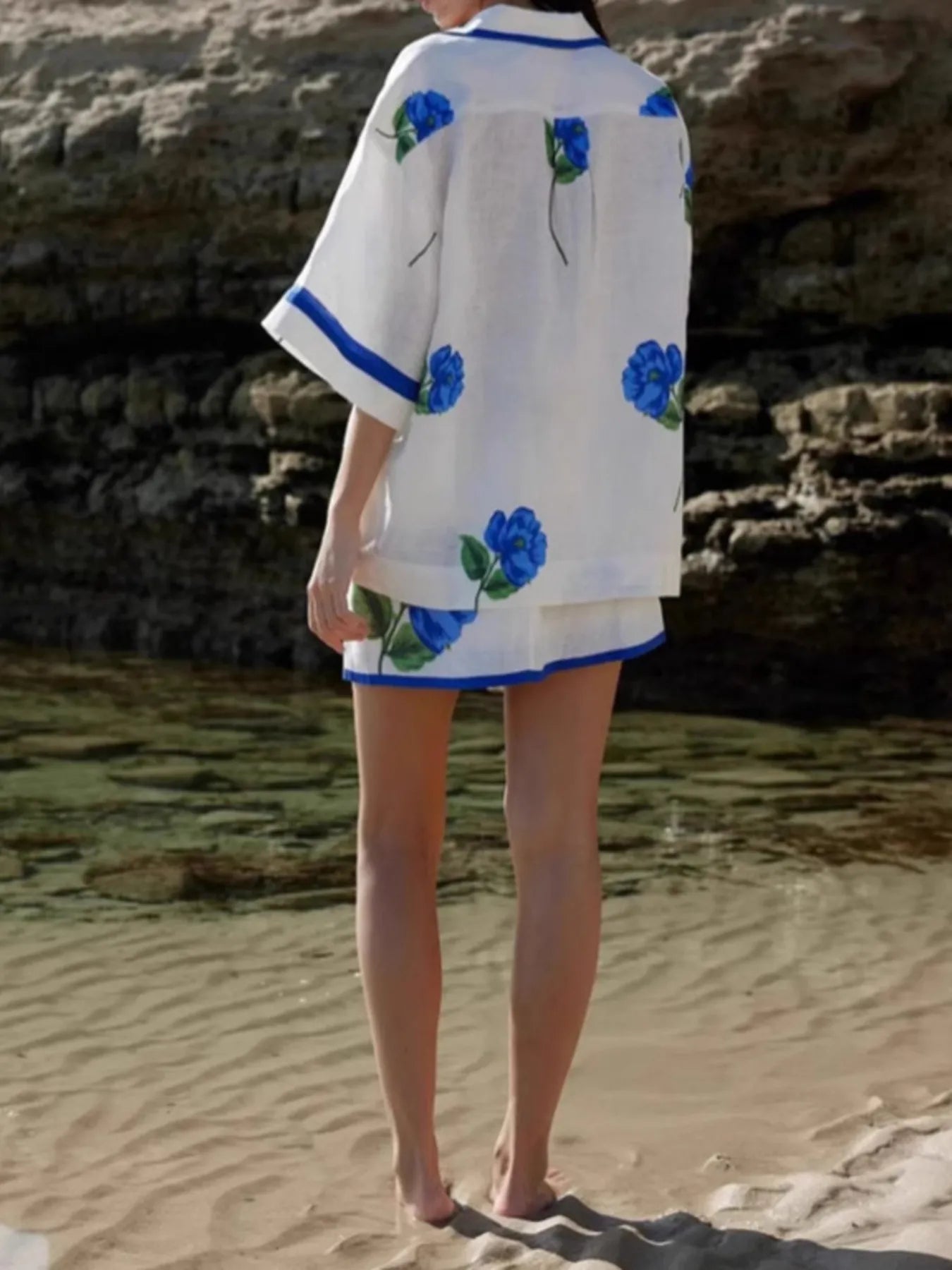 Floral Print Button-Up Shirt and Mini Skirt Set Plus Size DAME BOHEME