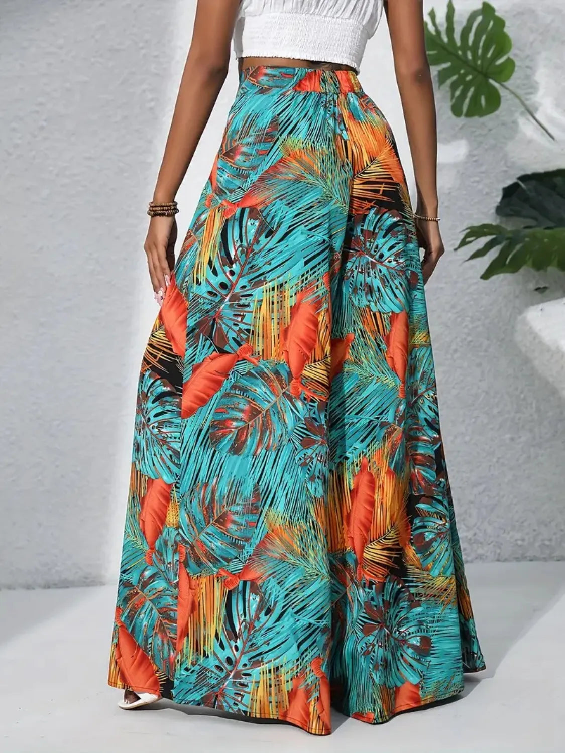 Tropical Print High Waist Wide Leg Pants Trendsi