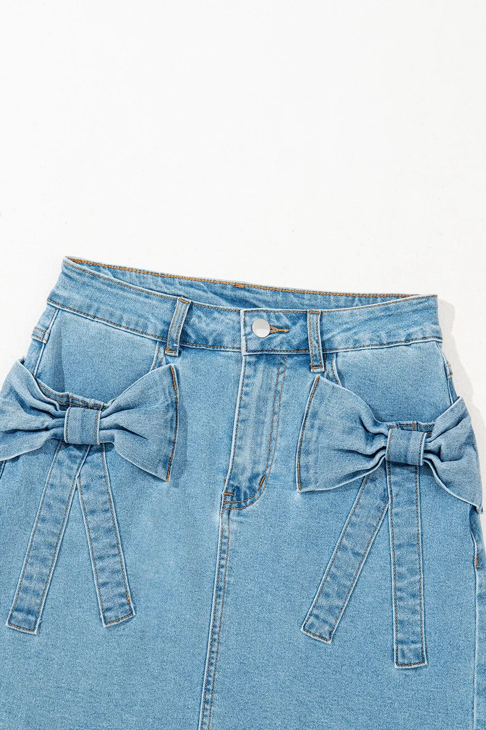 Acid Wash Bowknot Details High Waist Mini Denim Skirt Simply Love
