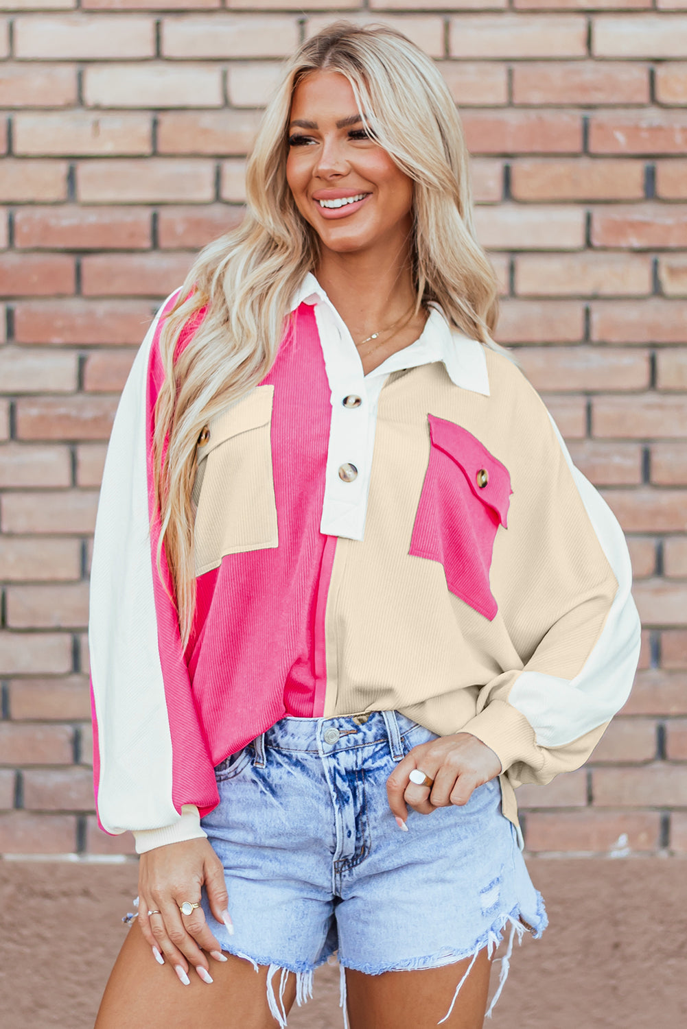 Kehlani Ribbed Collared Oversized Sweatshirt DAME BOHEME