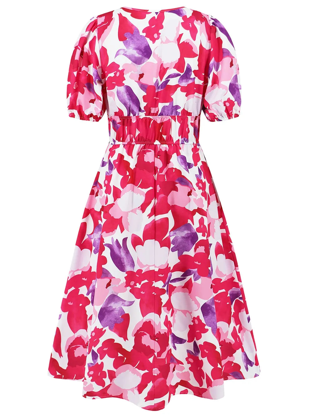 Ruched Roses Surplice Short Sleeve Dress Trendsi