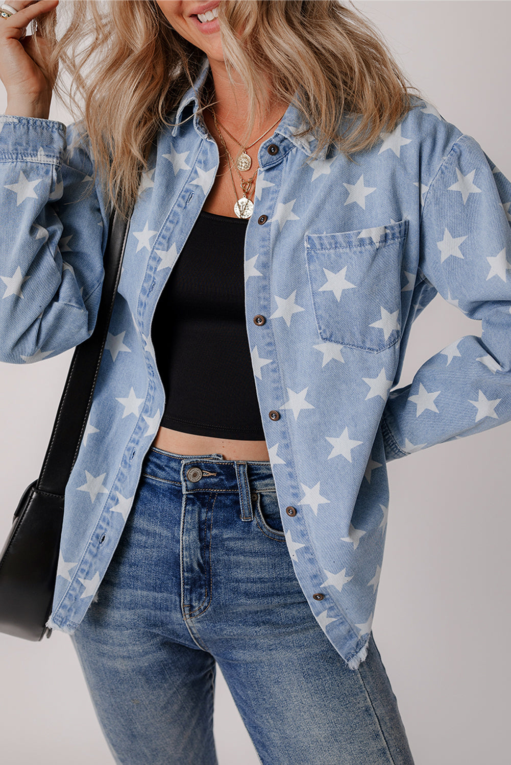 Star Light Wash Raw Hem Denim JacketĀ DAME BOHEME