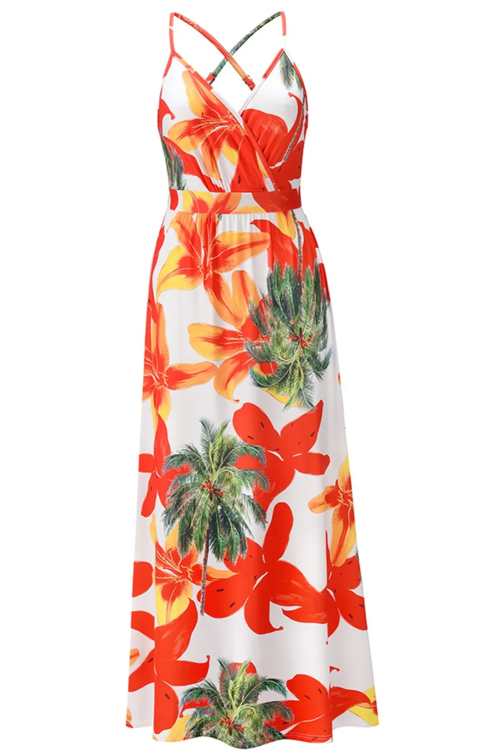 Crisscross Printed Surplice Cami Maxi Dress Trendsi