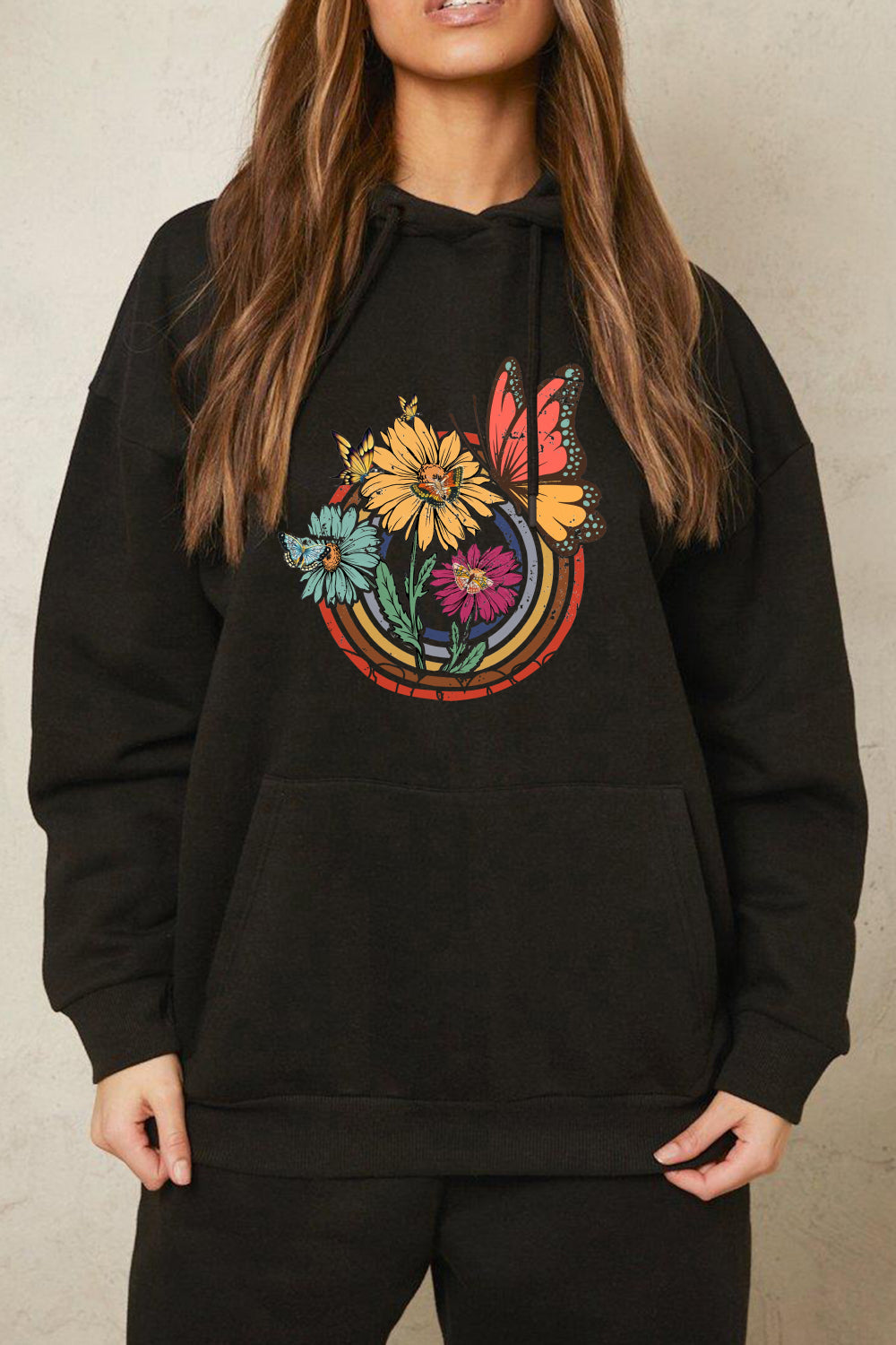 Simply Love Full Size Butterfly and Flower Graphic Hoodie DAME BOHEME