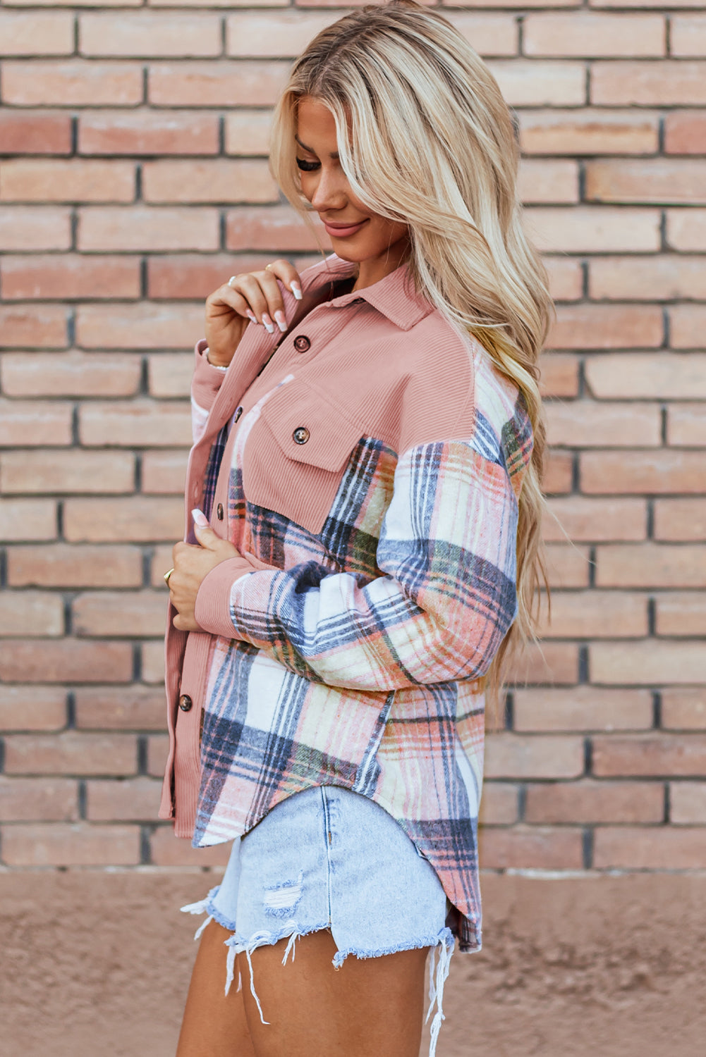Nancy Plaid Corduroy Patchwork Shacket DAME BOHEME