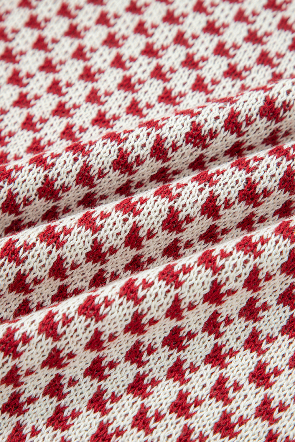 Red Contrast Color Pattern Lantern Sleeve Sweater DAME BOHEME