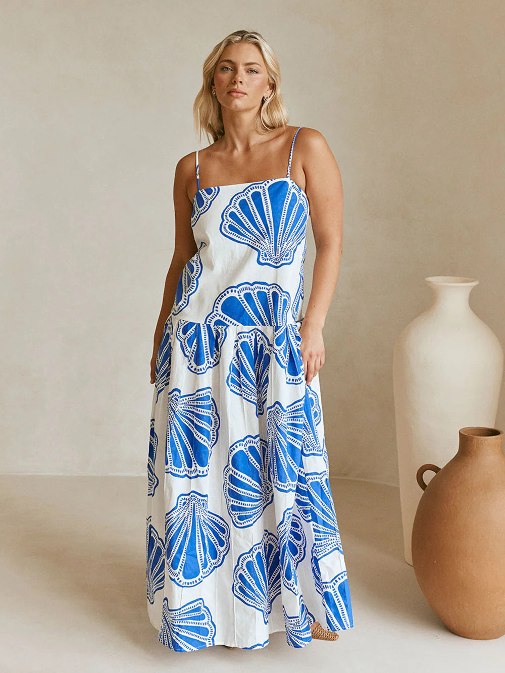 Seashell Print Maxi Cami Dress Plus Size Trendsi