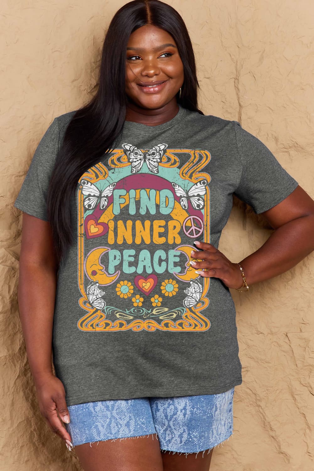 Simply Love Full Size FIND INNER PEACE Graphic Cotton T-Shirt DAME BOHEME