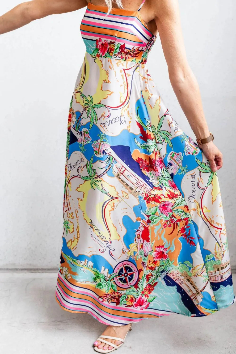 Smocked Back Printed Square Neck Maxi Cami Dress Trendsi