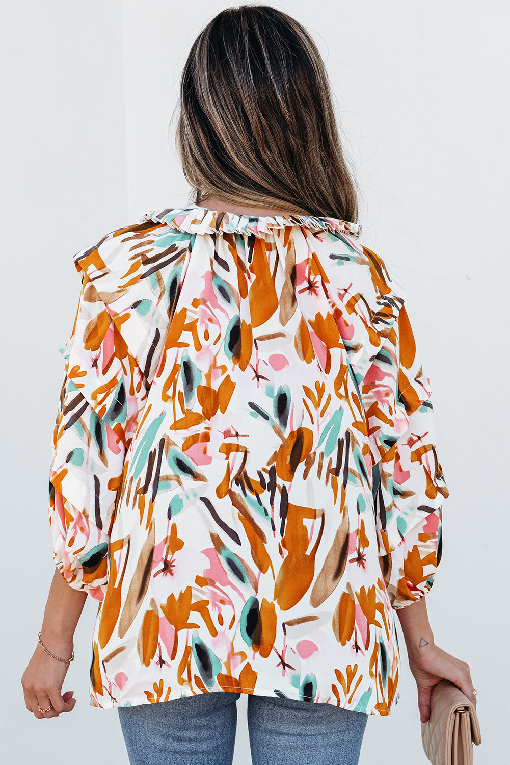 Aurelia Drawstring Frilled V Neck 3/4 Sleeve Blouse DAME BOHEME