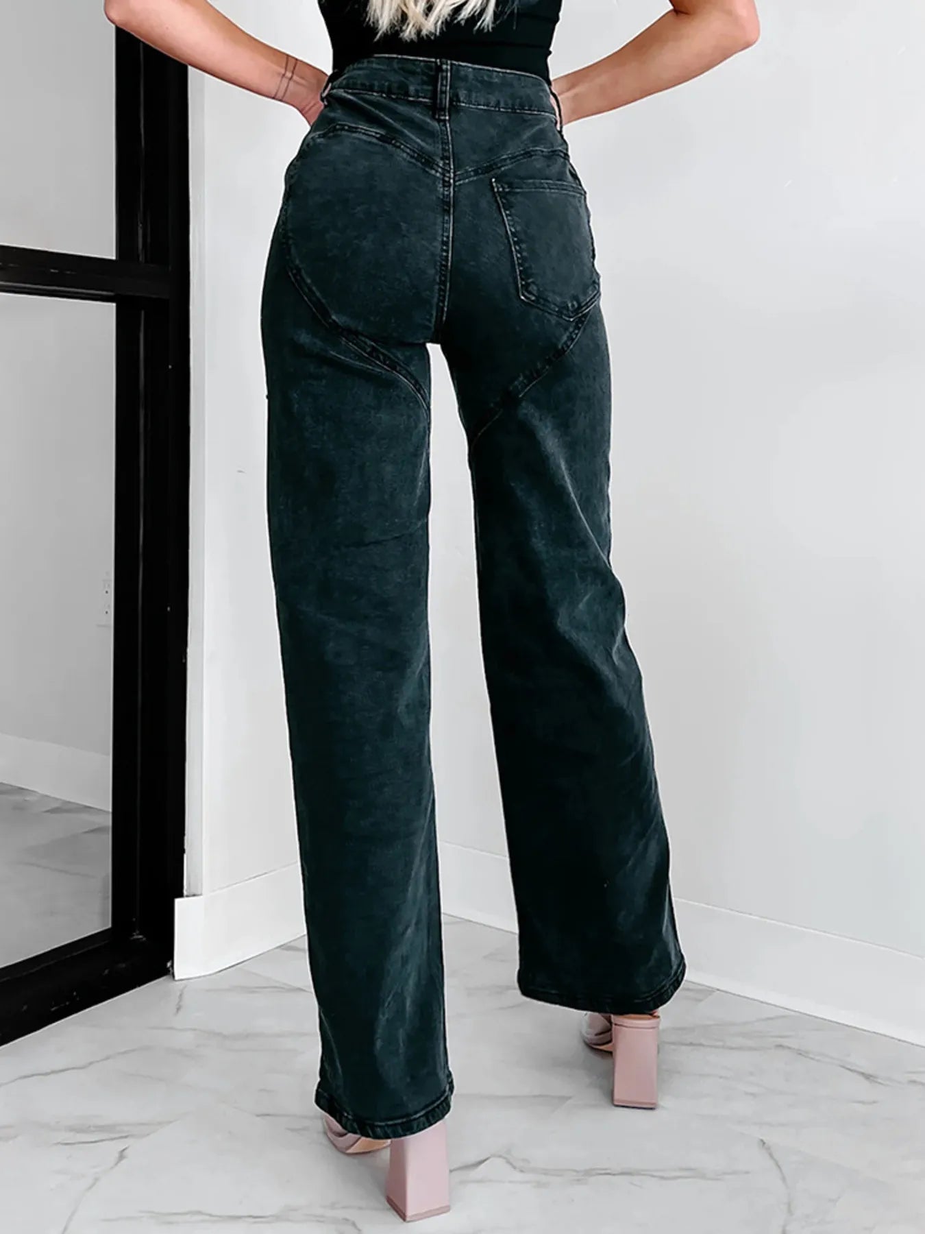 Rhinestones Embellished Cutout Wide Leg Jeans Trendsi