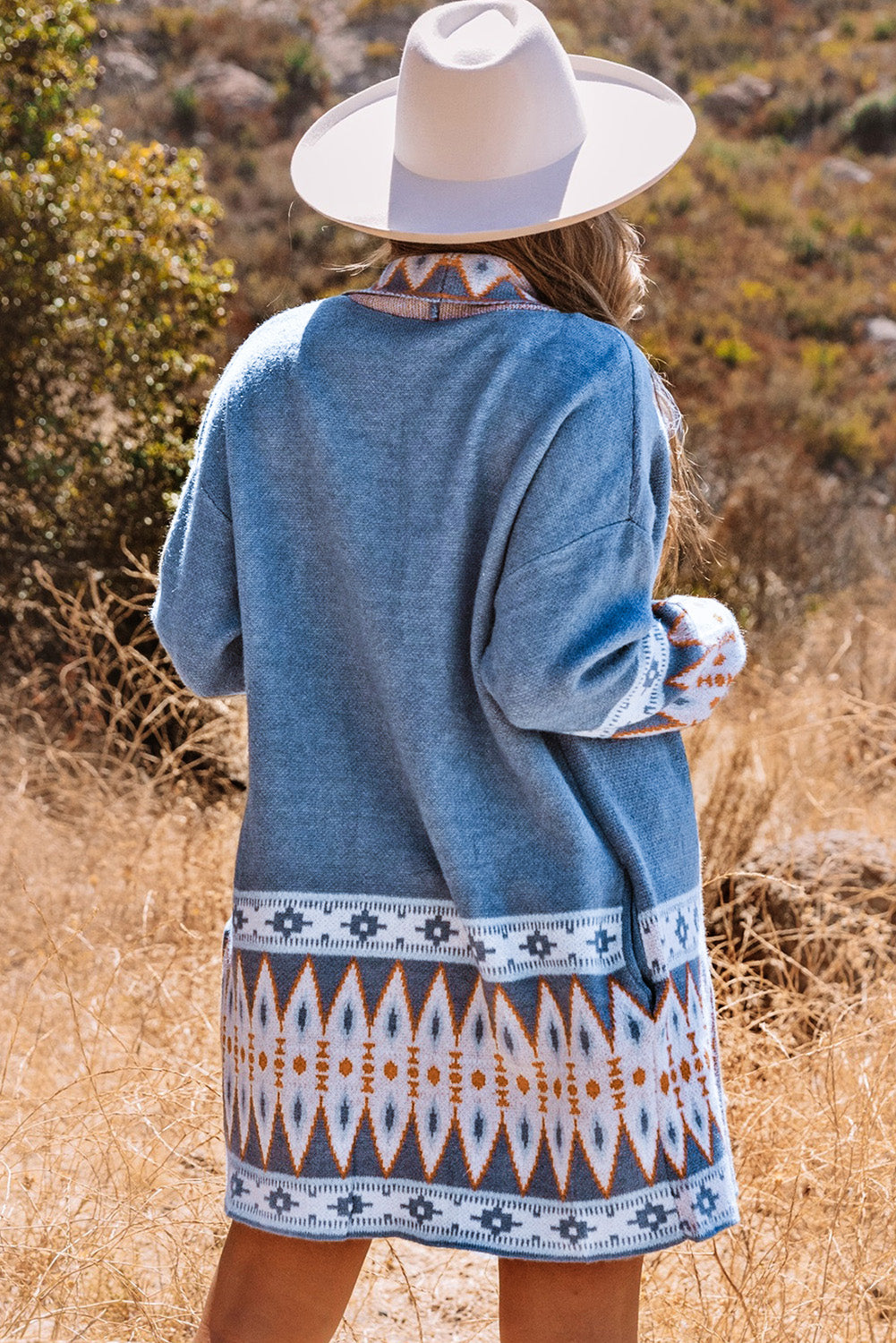 Ariah Aztec Print Open Front Knitted Cardigan DAME BOHEME