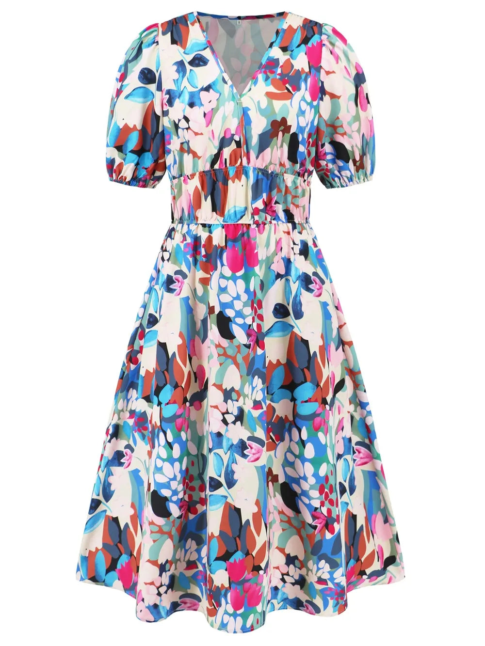 Ruched Roses Surplice Short Sleeve Dress Trendsi