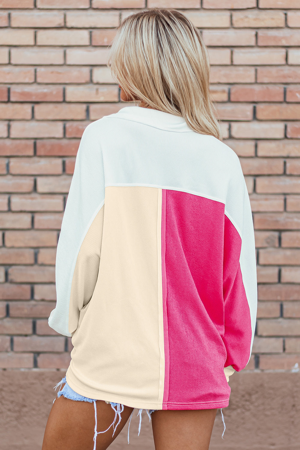 Kehlani Ribbed Collared Oversized Sweatshirt DAME BOHEME