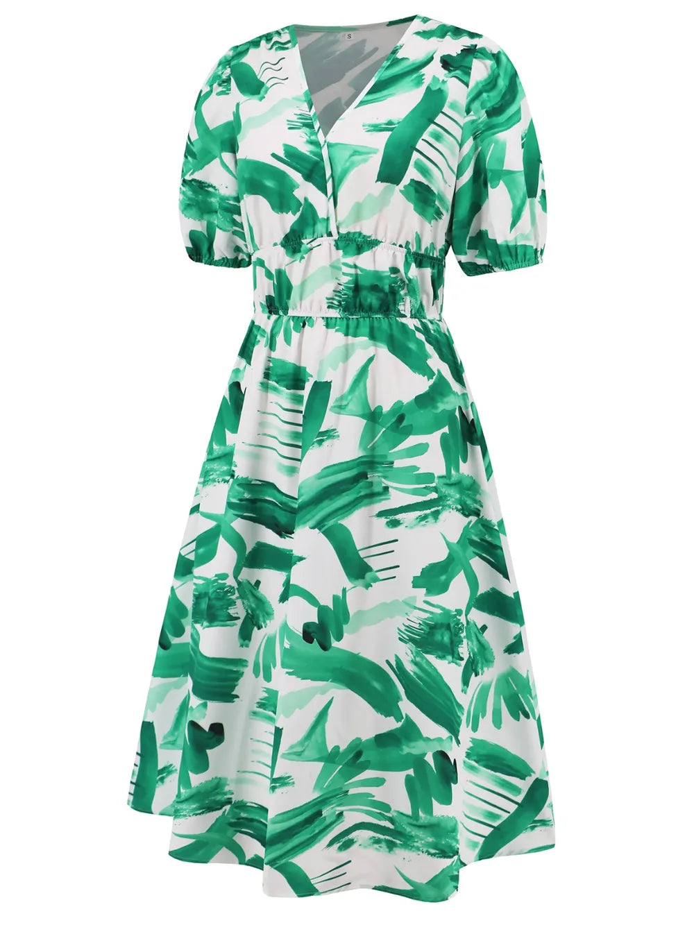 Ruched Roses Surplice Short Sleeve Dress Trendsi