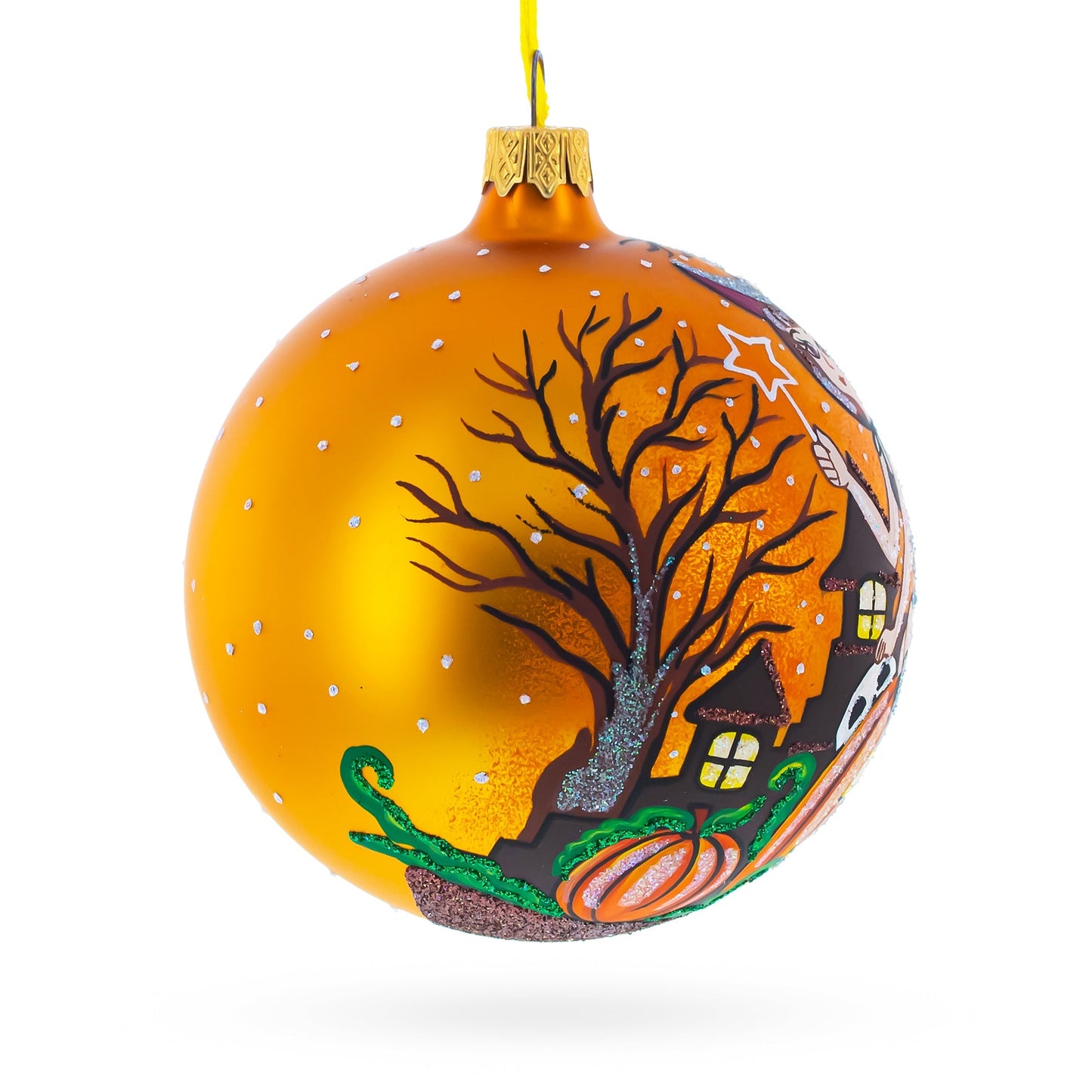 Enchanting Witch Riding Pumpkin Glass Ball Halloween Ornament 4 Inches DAME BOHEME